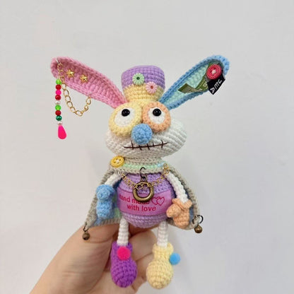 Handmade Cyberpunk Quirky Rabbit Crochet Doll - Asymmetric Steampunk Plushie, Edgy Art Toy Collectible