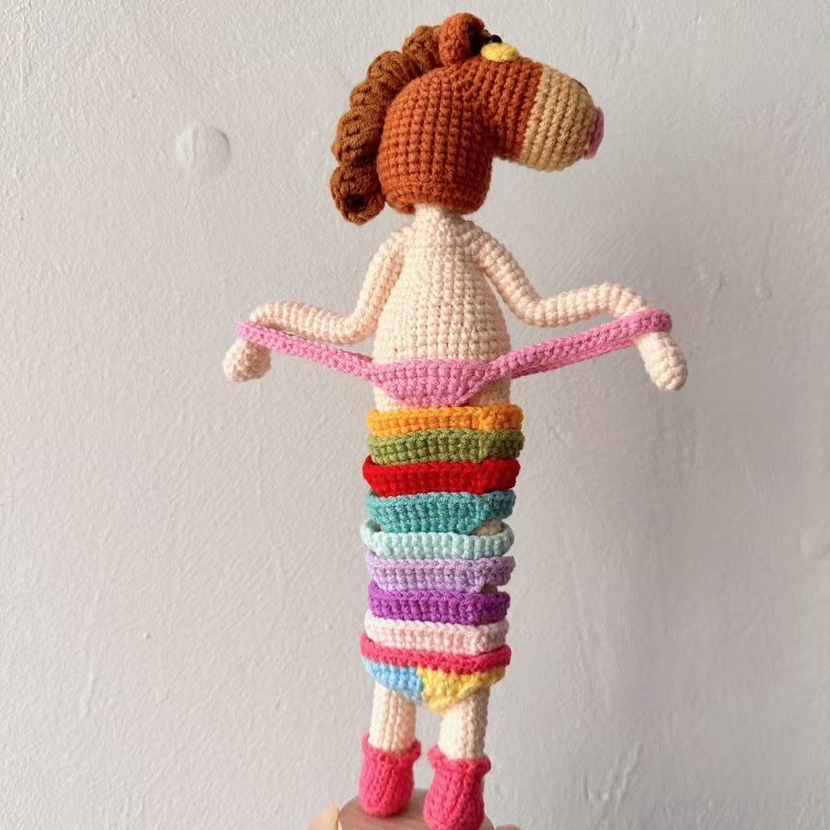 Handmade Crochet Funny Sassy Horse Doll - Quirky Absurdist Horseman Lifting Pants Plushie, Meme Desk Toy Gag Gift