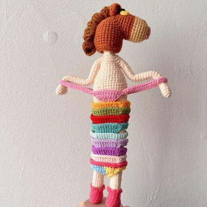 Handmade Crochet Funny Sassy Horse Doll - Quirky Absurdist Horseman Lifting Pants Plushie, Meme Desk Toy Gag Gift