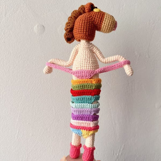 Handmade Crochet Funny Sassy Horse Doll - Quirky Absurdist Horseman Lifting Pants Plushie, Meme Desk Toy Gag Gift