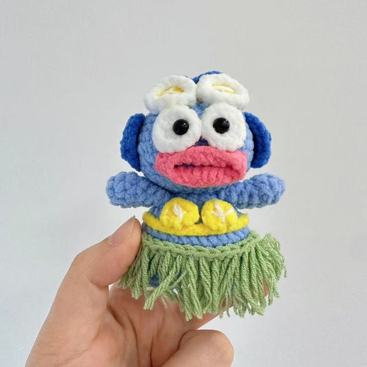 Handmade Crochet Hula Monster Plush - Funny Ugly-Cute Summer Alien Doll, Quirky Desk Ornament Gag Gift