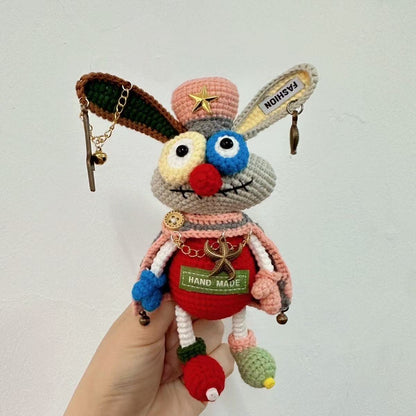Handmade Cyberpunk Quirky Rabbit Crochet Doll - Asymmetric Steampunk Plushie, Edgy Art Toy Collectible