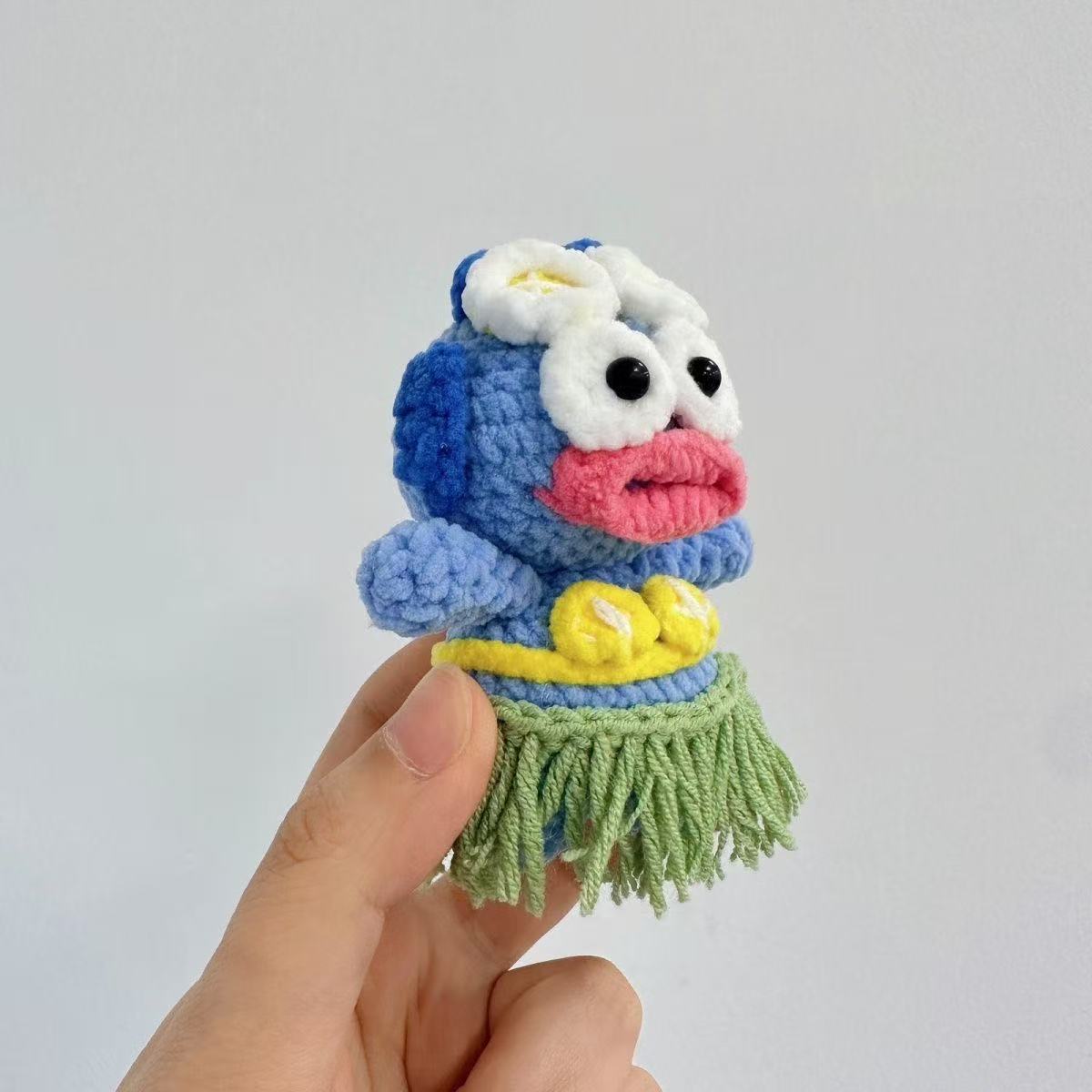 Handmade Crochet Hula Monster Plush - Funny Ugly-Cute Summer Alien Doll, Quirky Desk Ornament Gag Gift