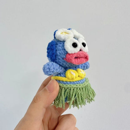 Handmade Crochet Hula Monster Plush - Funny Ugly-Cute Summer Alien Doll, Quirky Desk Ornament Gag Gift