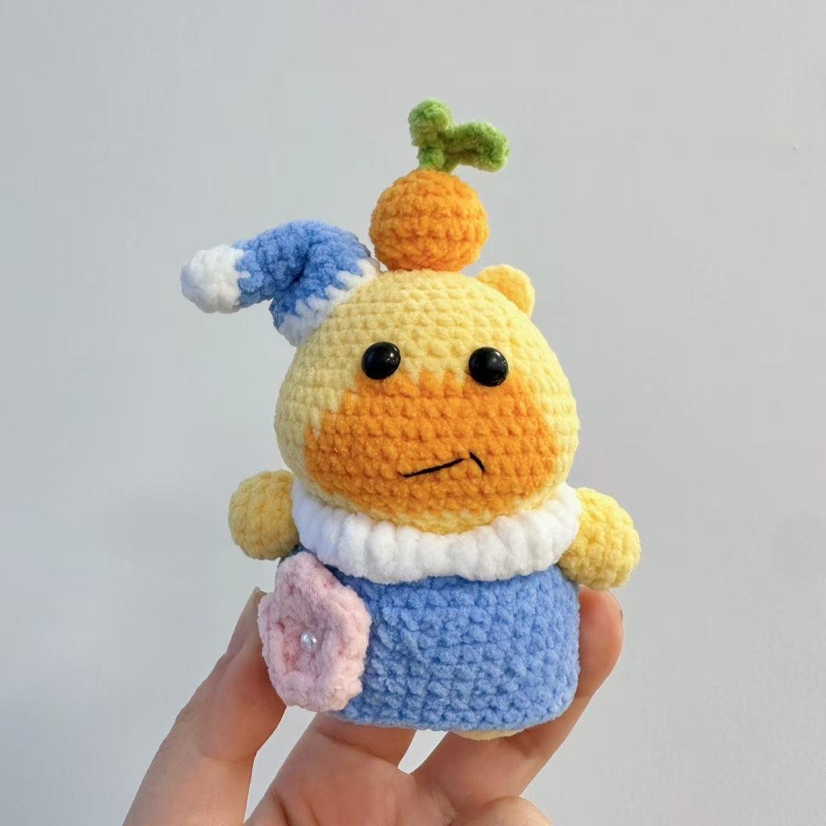 Handmade Crochet Cozy Capybara/Duck Doll - Sleeping Hat & Carrot Topper, Kawaii Desk Plushie Gift