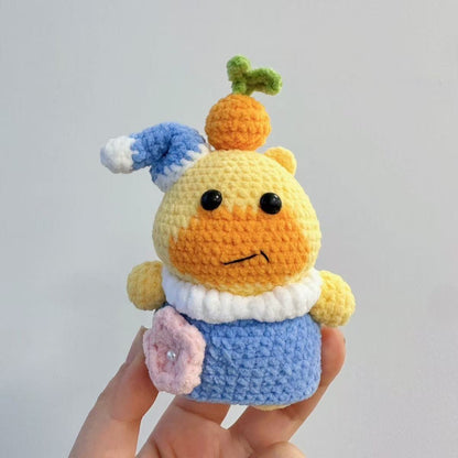 Handmade Crochet Cozy Capybara/Duck Doll - Sleeping Hat & Carrot Topper, Kawaii Desk Plushie Gift