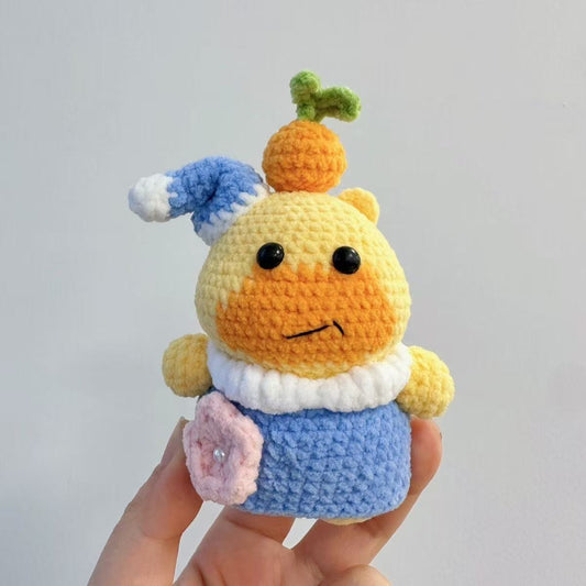 Handmade Crochet Cozy Capybara/Duck Doll - Sleeping Hat & Carrot Topper, Kawaii Desk Plushie Gift