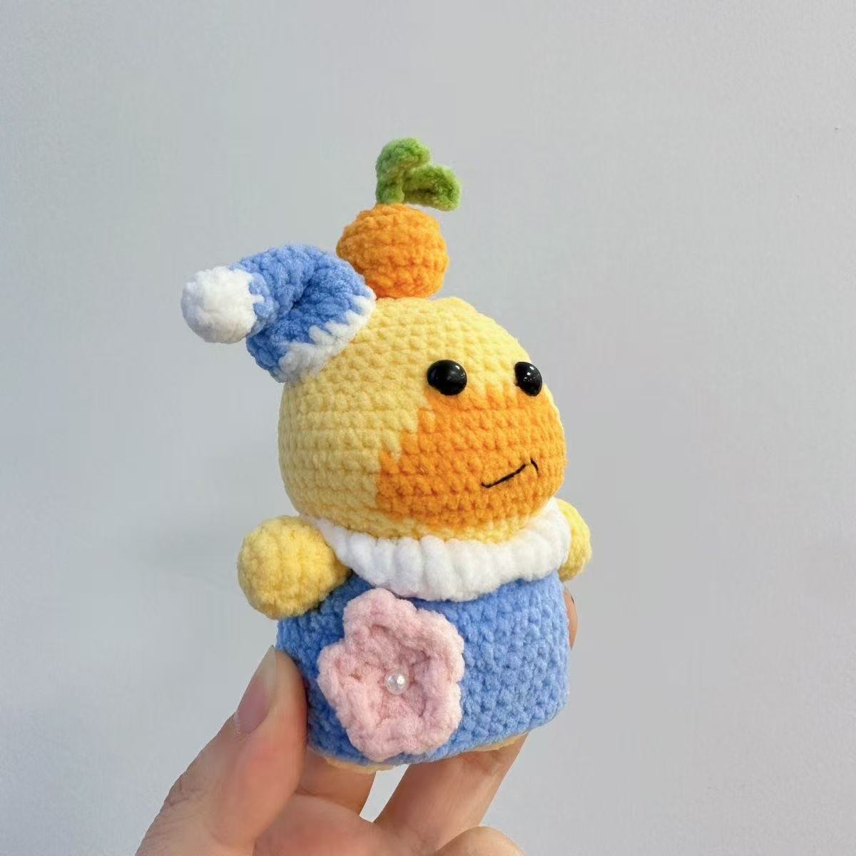 Handmade Crochet Cozy Capybara/Duck Doll - Sleeping Hat & Carrot Topper, Kawaii Desk Plushie Gift