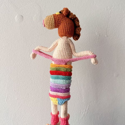 Handmade Crochet Funny Sassy Horse Doll - Quirky Absurdist Horseman Lifting Pants Plushie, Meme Desk Toy Gag Gift