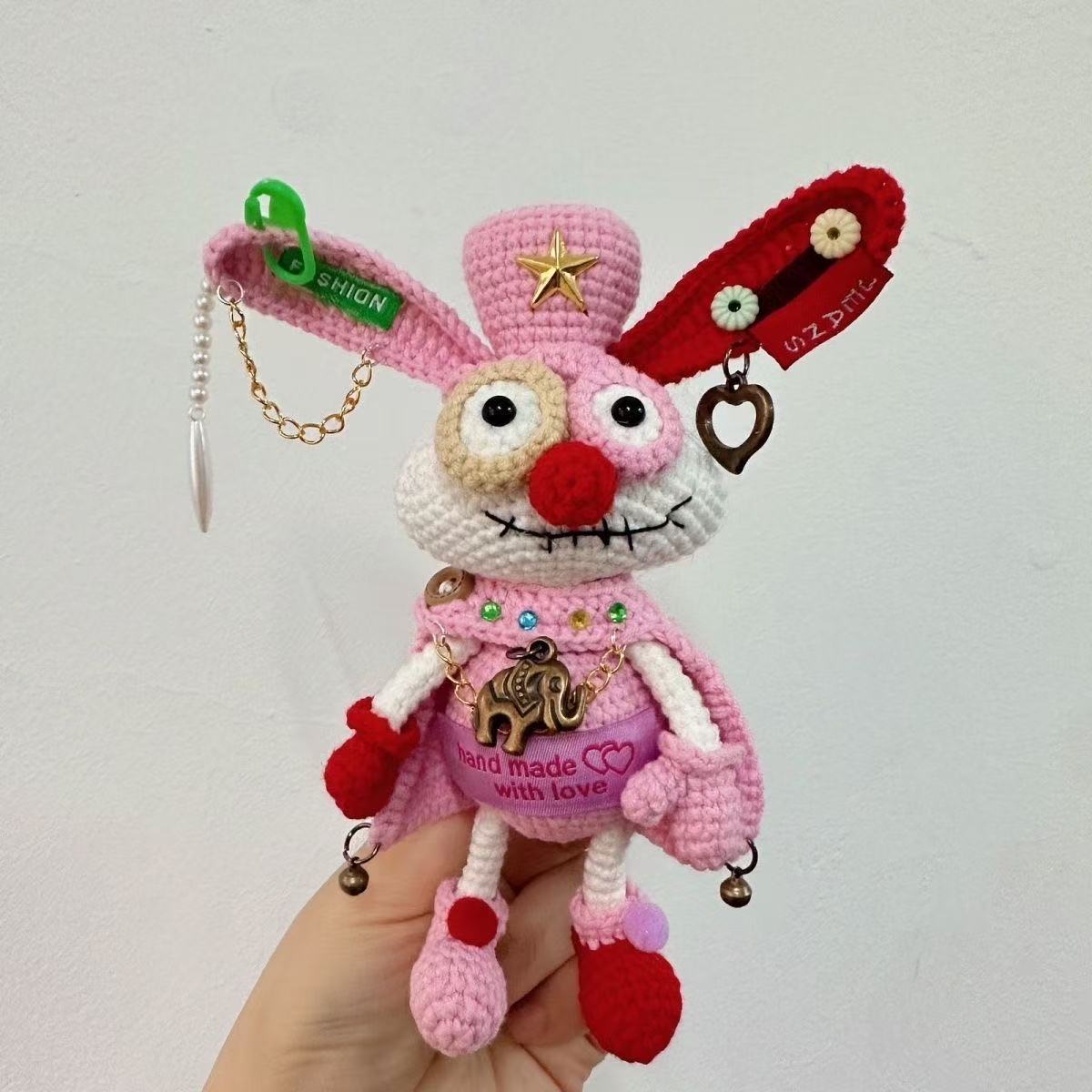 Handmade Cyberpunk Quirky Rabbit Crochet Doll - Asymmetric Steampunk Plushie, Edgy Art Toy Collectible