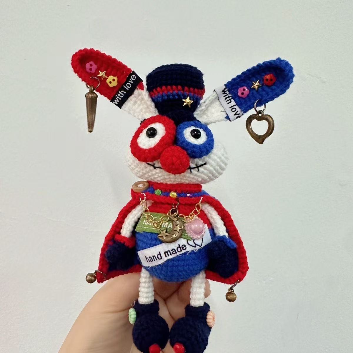 Handmade Cyberpunk Quirky Rabbit Crochet Doll - Asymmetric Steampunk Plushie, Edgy Art Toy Collectible