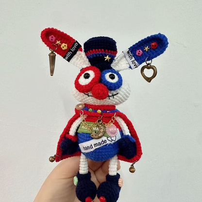 Handmade Cyberpunk Quirky Rabbit Crochet Doll - Asymmetric Steampunk Plushie, Edgy Art Toy Collectible