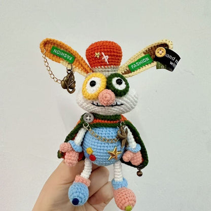 Handmade Cyberpunk Quirky Rabbit Crochet Doll - Asymmetric Steampunk Plushie, Edgy Art Toy Collectible