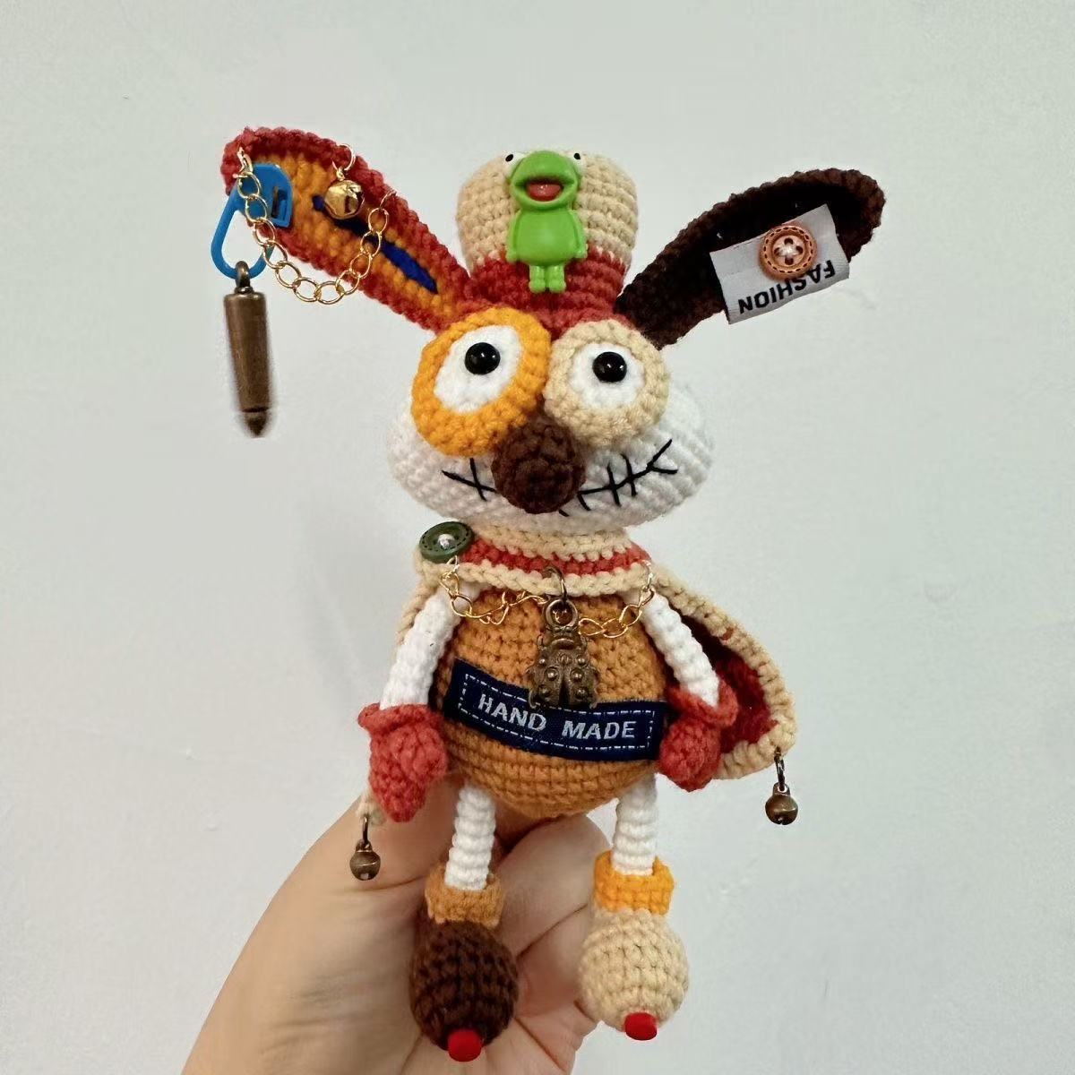 Handmade Cyberpunk Quirky Rabbit Crochet Doll - Asymmetric Steampunk Plushie, Edgy Art Toy Collectible