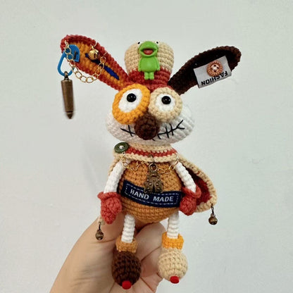 Handmade Cyberpunk Quirky Rabbit Crochet Doll - Asymmetric Steampunk Plushie, Edgy Art Toy Collectible