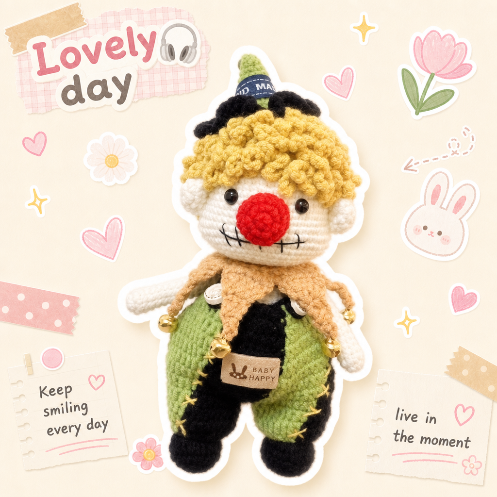 Finished Product Retro Clown Doll Crocheted Finished Product, Purely Hand-Crocheted Clown Doll Ornament