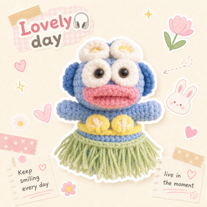 Handmade Crochet Hula Monster Plush - Funny Ugly-Cute Summer Alien Doll, Quirky Desk Ornament Gag Gift