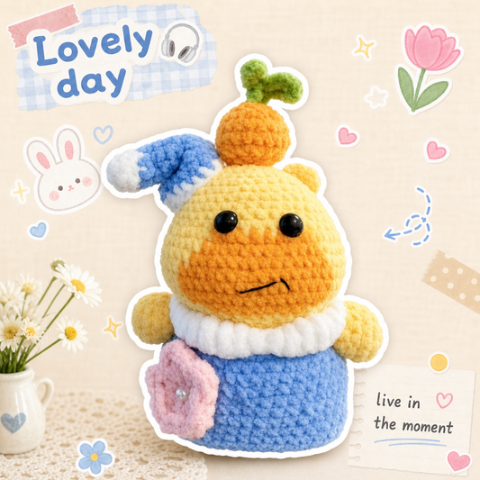 Handmade Crochet Cozy Capybara/Duck Doll - Sleeping Hat & Carrot Topper, Kawaii Desk Plushie Gift
