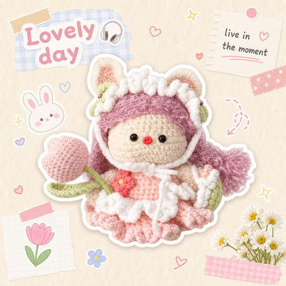 amigurumi Finished crocheted cute magnetic pig girl DIY knitted ornaments, handmade knitted gifts, dolls