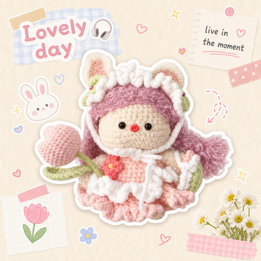 amigurumi Finished crocheted cute magnetic pig girl DIY knitted ornaments, handmade knitted gifts, dolls